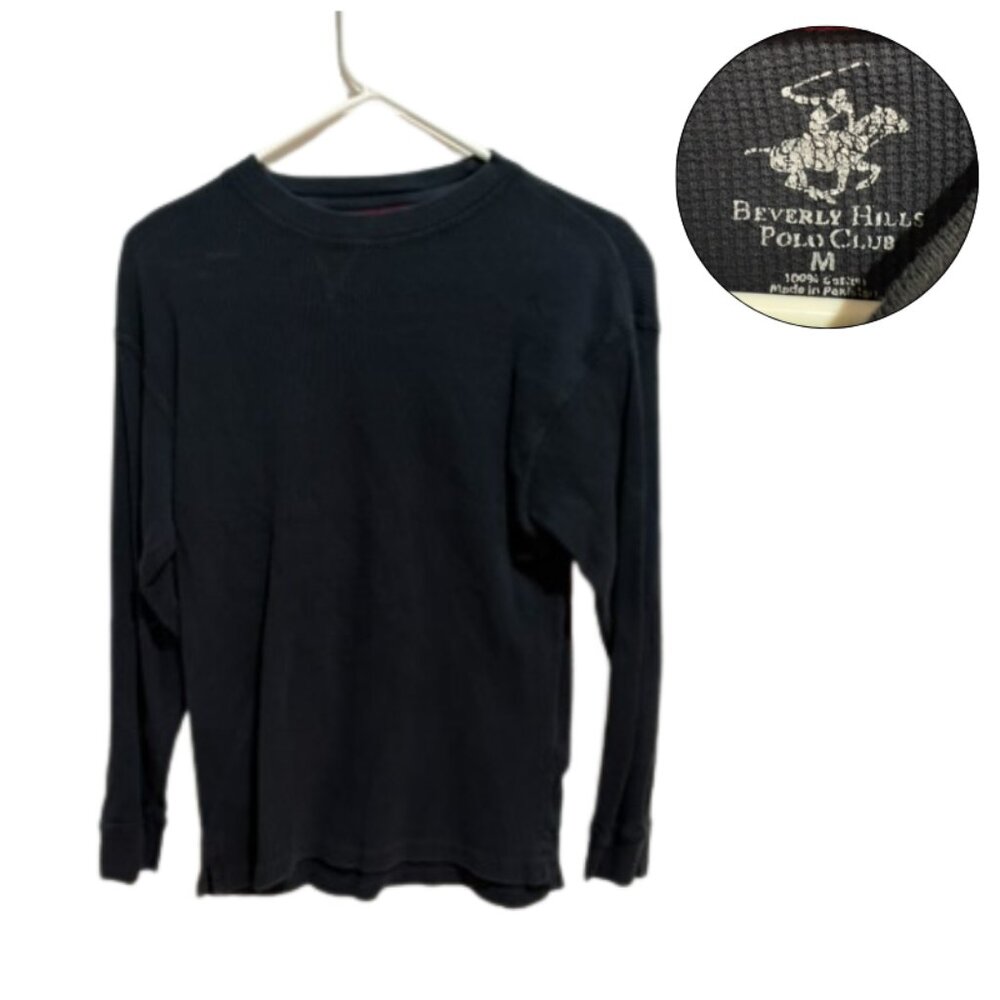 Beverly Hills Polo Club Black Thermal Long Sleeve Shirt Size M